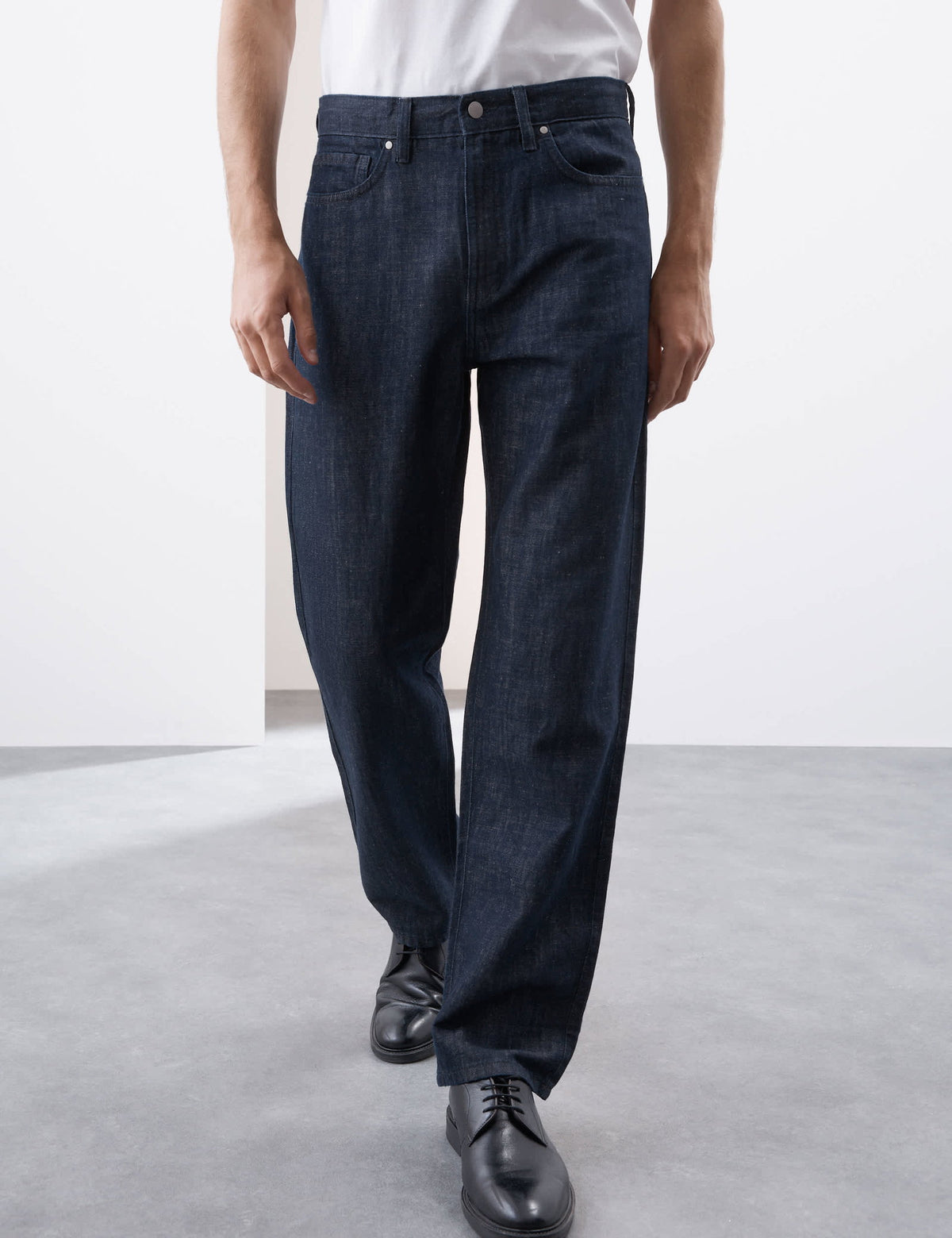 Keten Karışımlı Geniş Paça Jean Pantolon