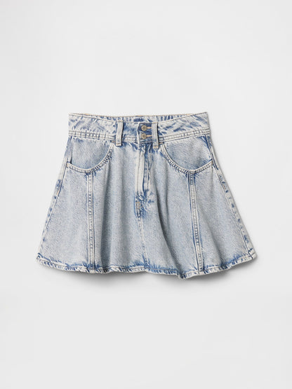 Mavi Ultrasoft Pileli Denim Etek