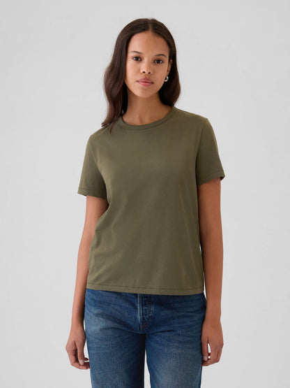 Haki Organik Pamuk Vintage T-shirt