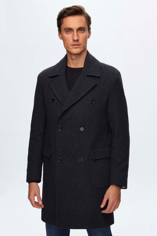 Damat Regular Fit Lacivert Yün Karışımlı Successori Reda Palto