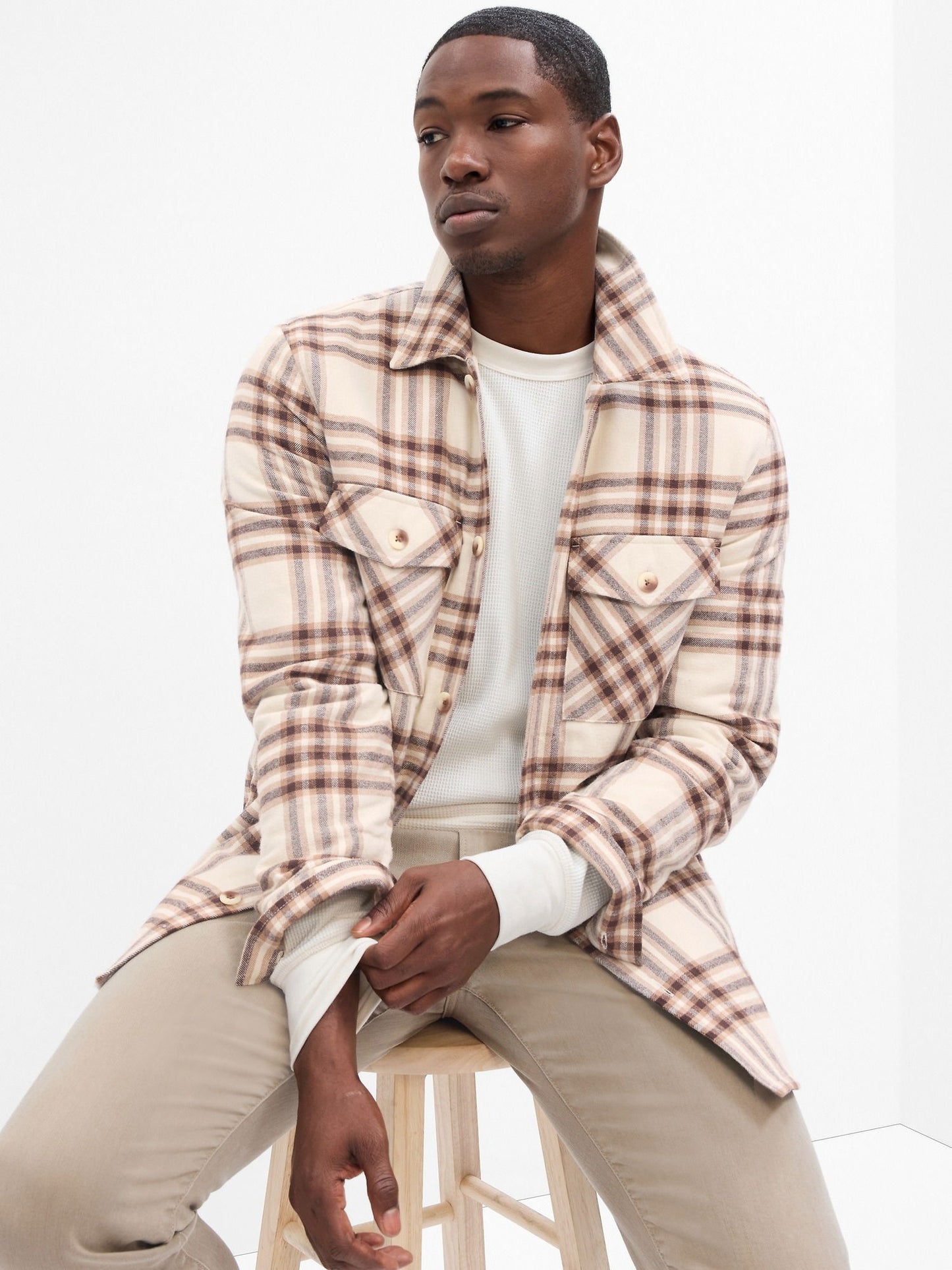 Bej Relaxed Flannel Gömlek Ceket
