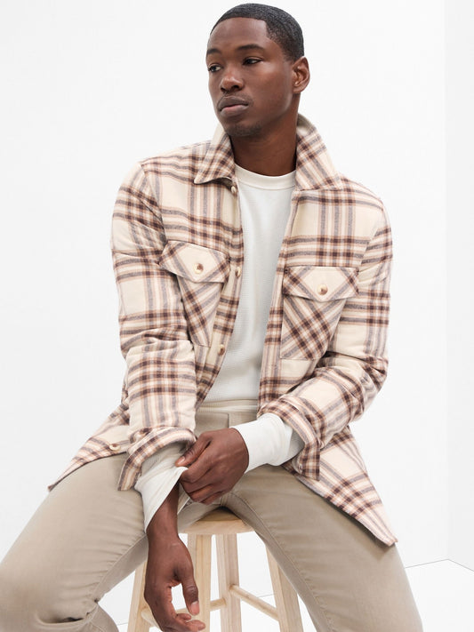 Bej Relaxed Flannel Gömlek Ceket