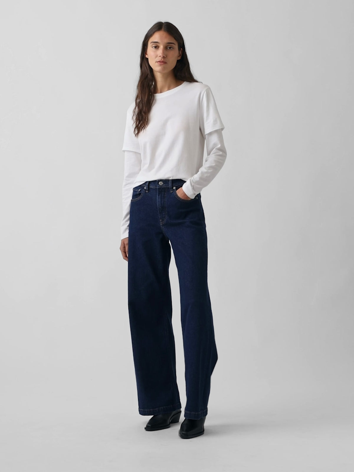 Koyu Mavi High Rise Stride Wide-leg Jean Pantolon