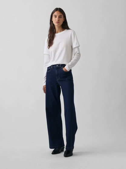 Koyu Mavi High Rise Stride Wide-leg Jean Pantolon