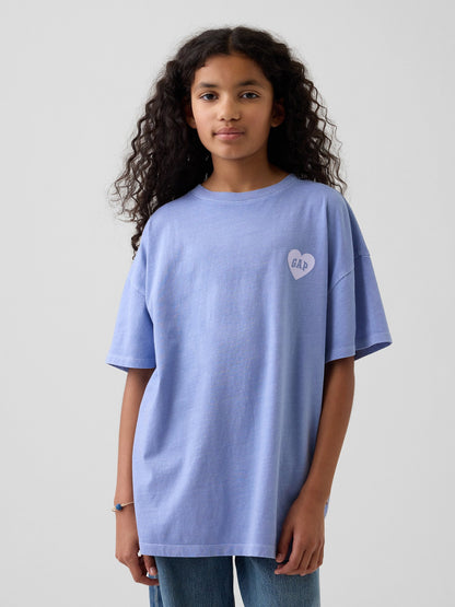 Açık Mavi Gap Kalp Logo Oversized Tunik T-shirt