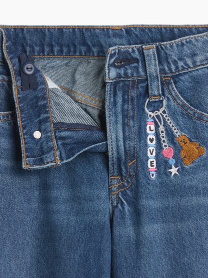 Mavi Low Rise Işlemeli Baggy Jean Pantolon