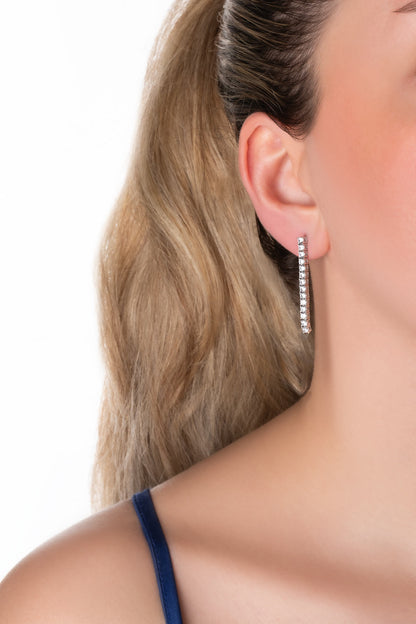 Beyaz Taşlı 18 Ayar Beyaz Altın Kaplama Gümüş Su Yolu Küpe 5110680199