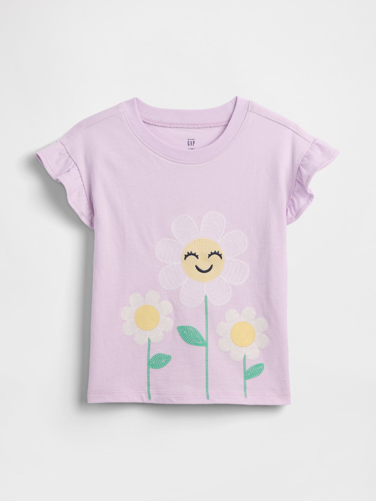 Lila Ruffle 3d Grafik Baskılı T-shirt