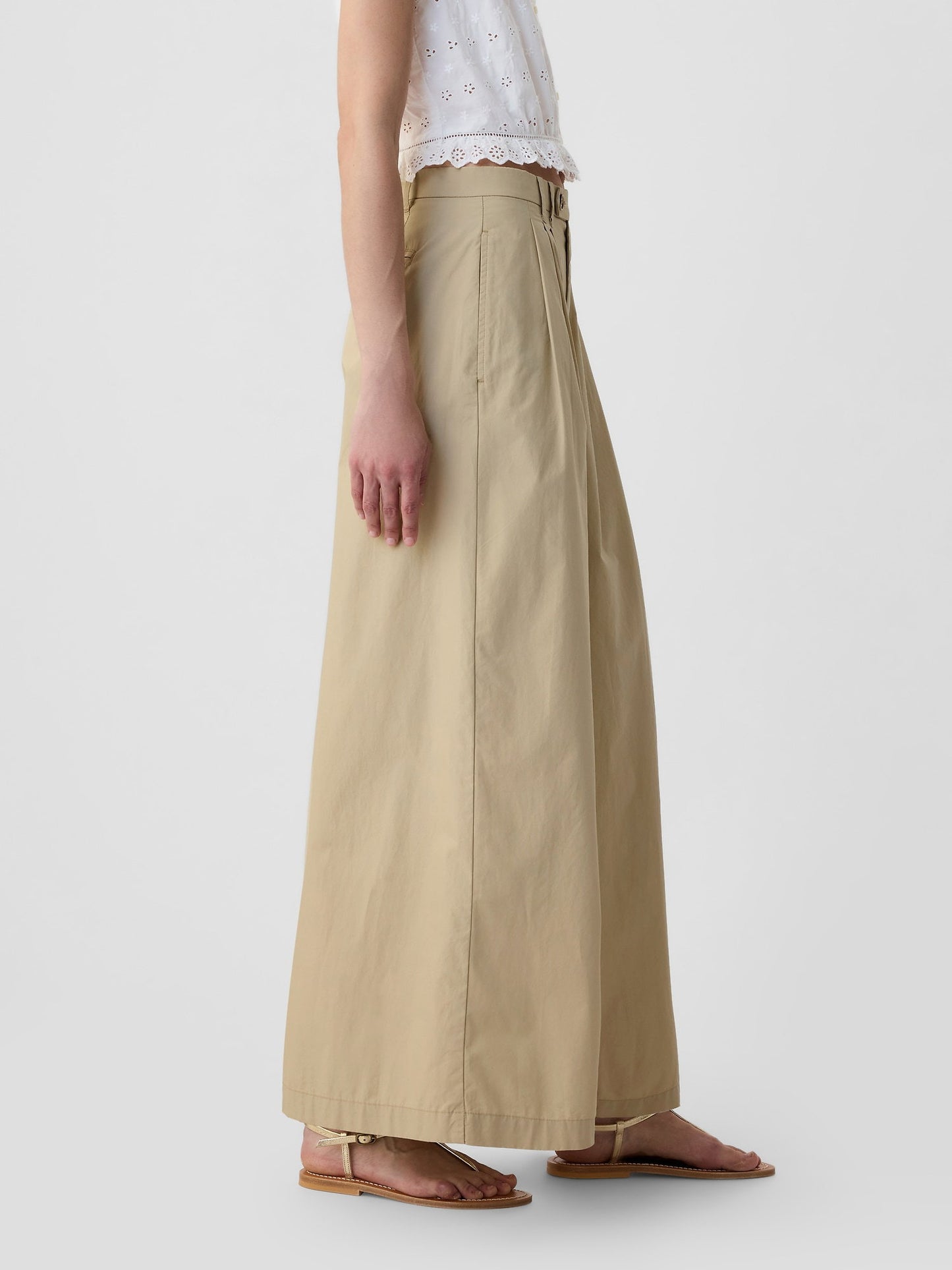Bej Gap × Dôen High Rise Wide Leg Khaki Pantolon