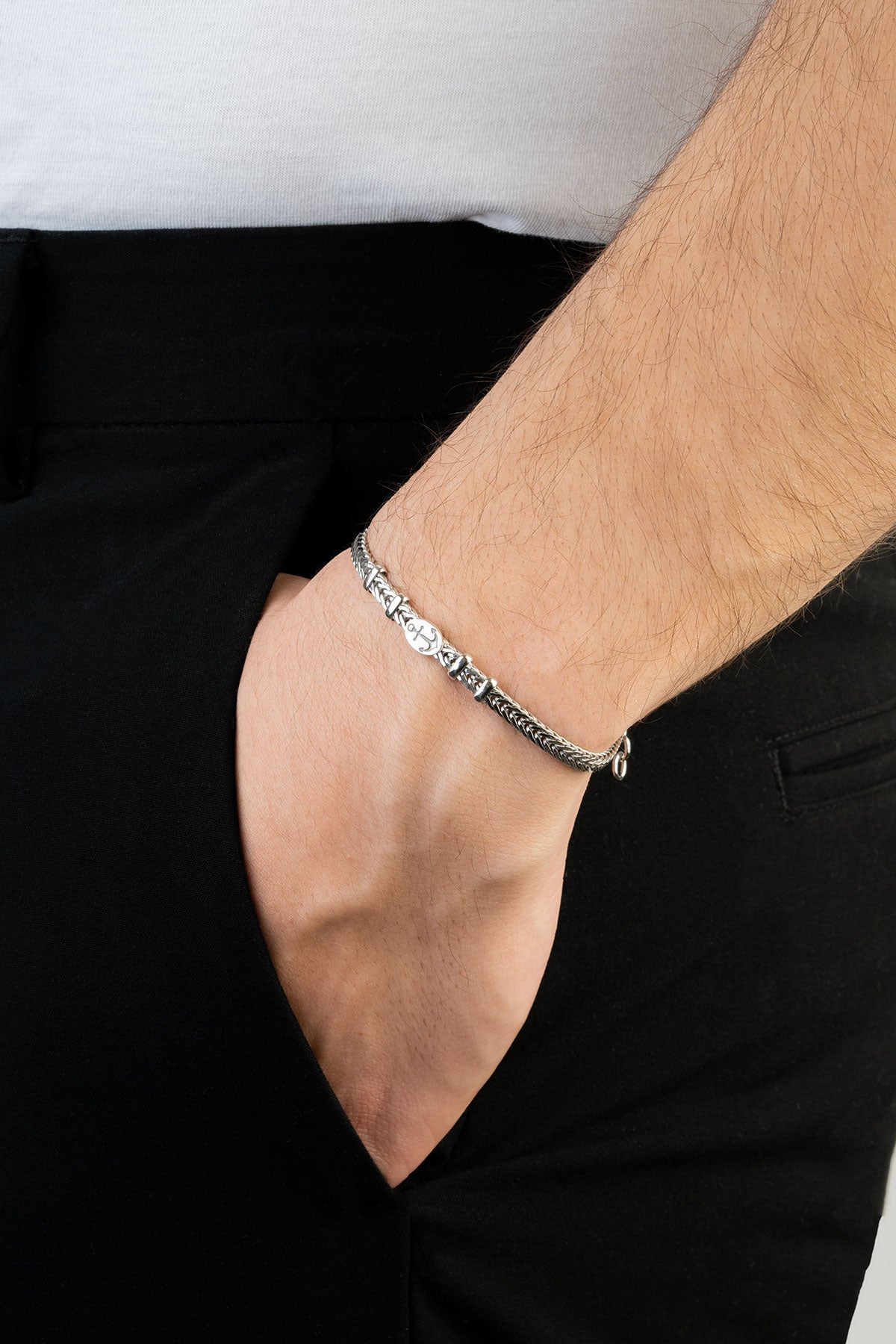 Italyan Çapa Figürlü 21 Cm Gümüş Erkek Zincir Bileklik 5113489921