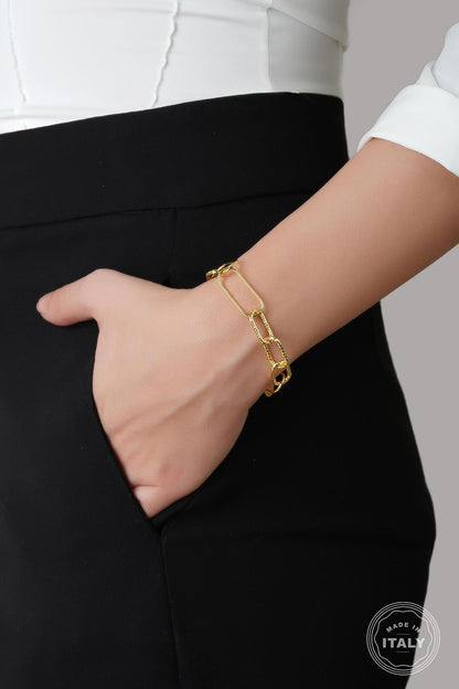 Italyan Tasarım 18 Ayar Sarı Altın Kaplama 19 Cm Gümüş Tasarım Bileklik 5116514419