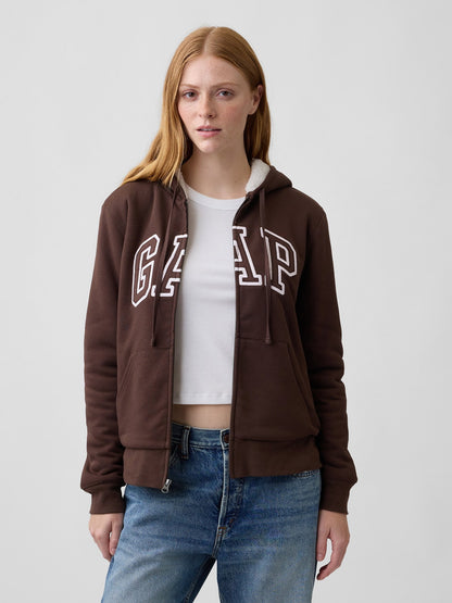 Kahverengi Relaxed Gap Logo Sherpa-astarlı Fermuarlı Sweatshirt