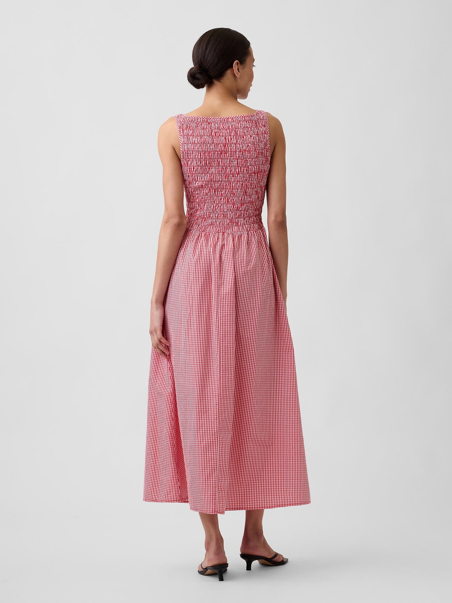 Kırmızı Smocked Boatneck Maxi Elbise