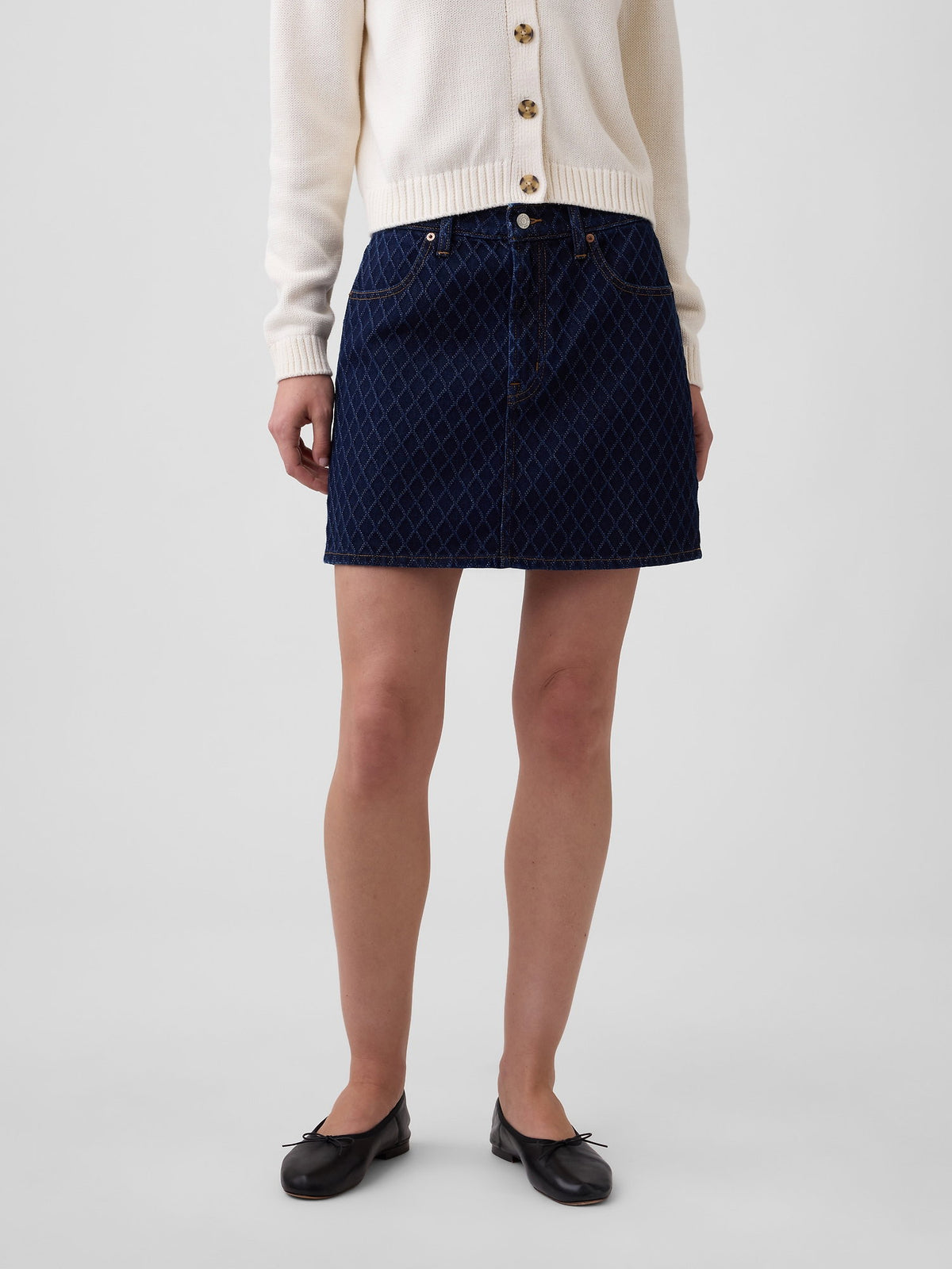 Koyu Mavi Textured Denim Mini Etek
