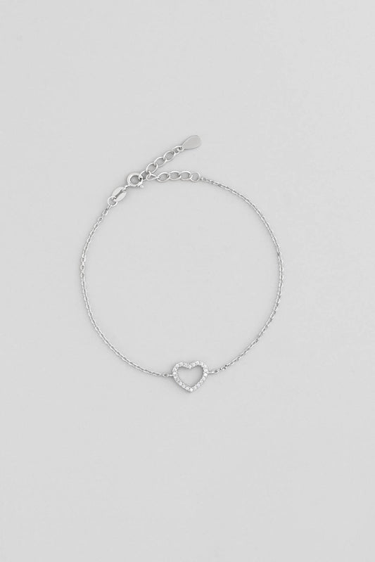 Aşk Kalbi 18 Ayar Beyaz Altın Kaplama 20 Cm Gümüş Minimal Bileklik 5124740199