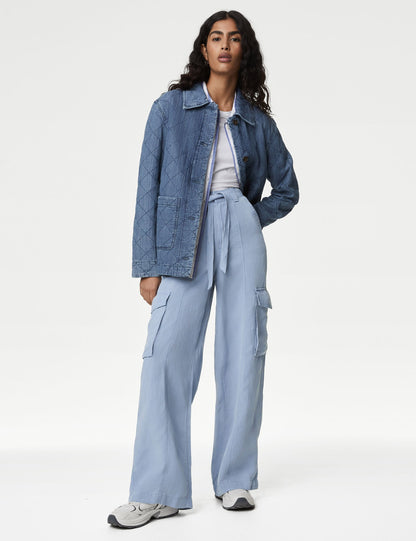 Wide Leg Keten Kargo Pantolon