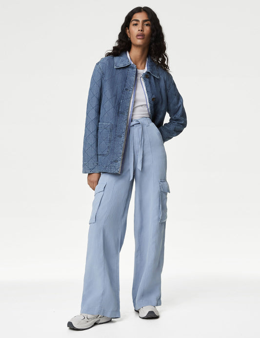 Wide Leg Keten Kargo Pantolon