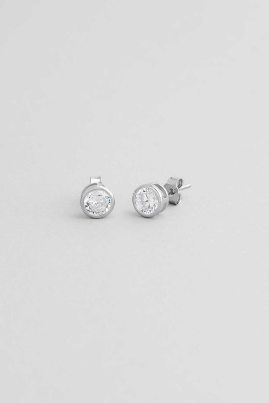 Beyaz Taşlı 18 Ayar Beyaz Altın Kaplama Unisex Gümüş Tek Taş Küpe 5134300199