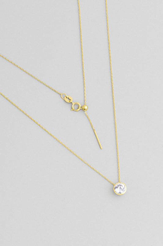 Yuvarlak Kesim 18 Ayar Sarı Altın Kaplama 45 Cm Gümüş Tek Taş Kolye 5134340144