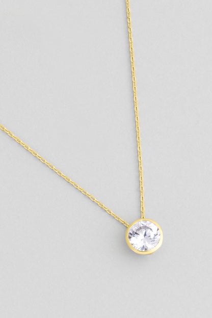 Yuvarlak Kesim 18 Ayar Sarı Altın Kaplama 45 Cm Gümüş Tek Taş Kolye 5134340144