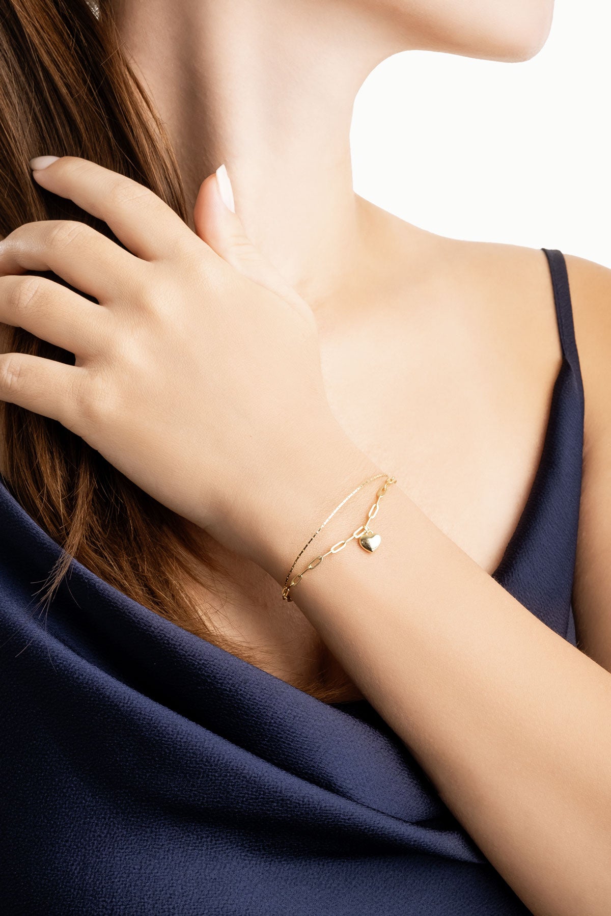 Saklı Kalp 18 Ayar Sarı Altın Kaplama 20 Cm Gümüş Minimal Bileklik 5139054499