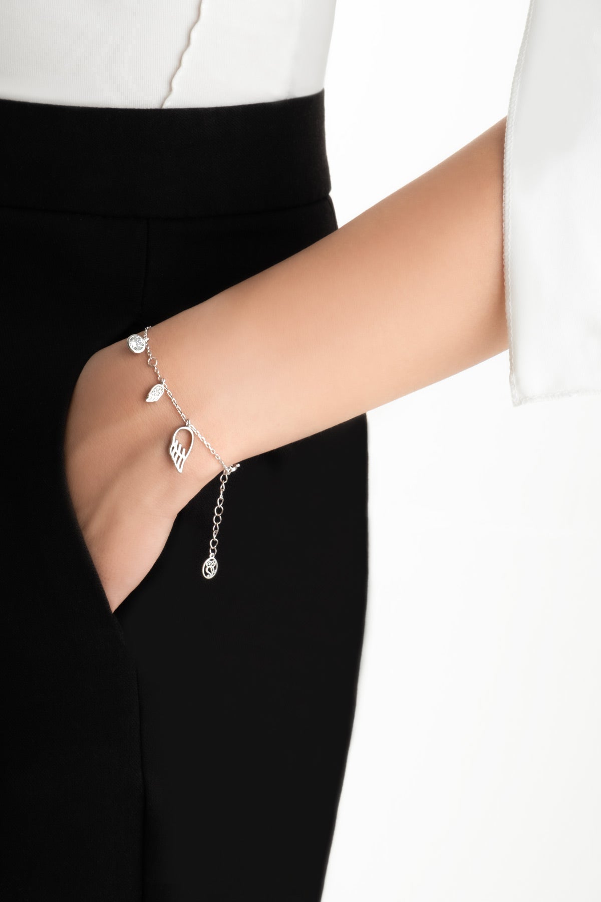 Melek Kanadı 18 Ayar Beyaz Altın Kaplama 20 Cm Gümüş Minimal Bileklik 5139530199