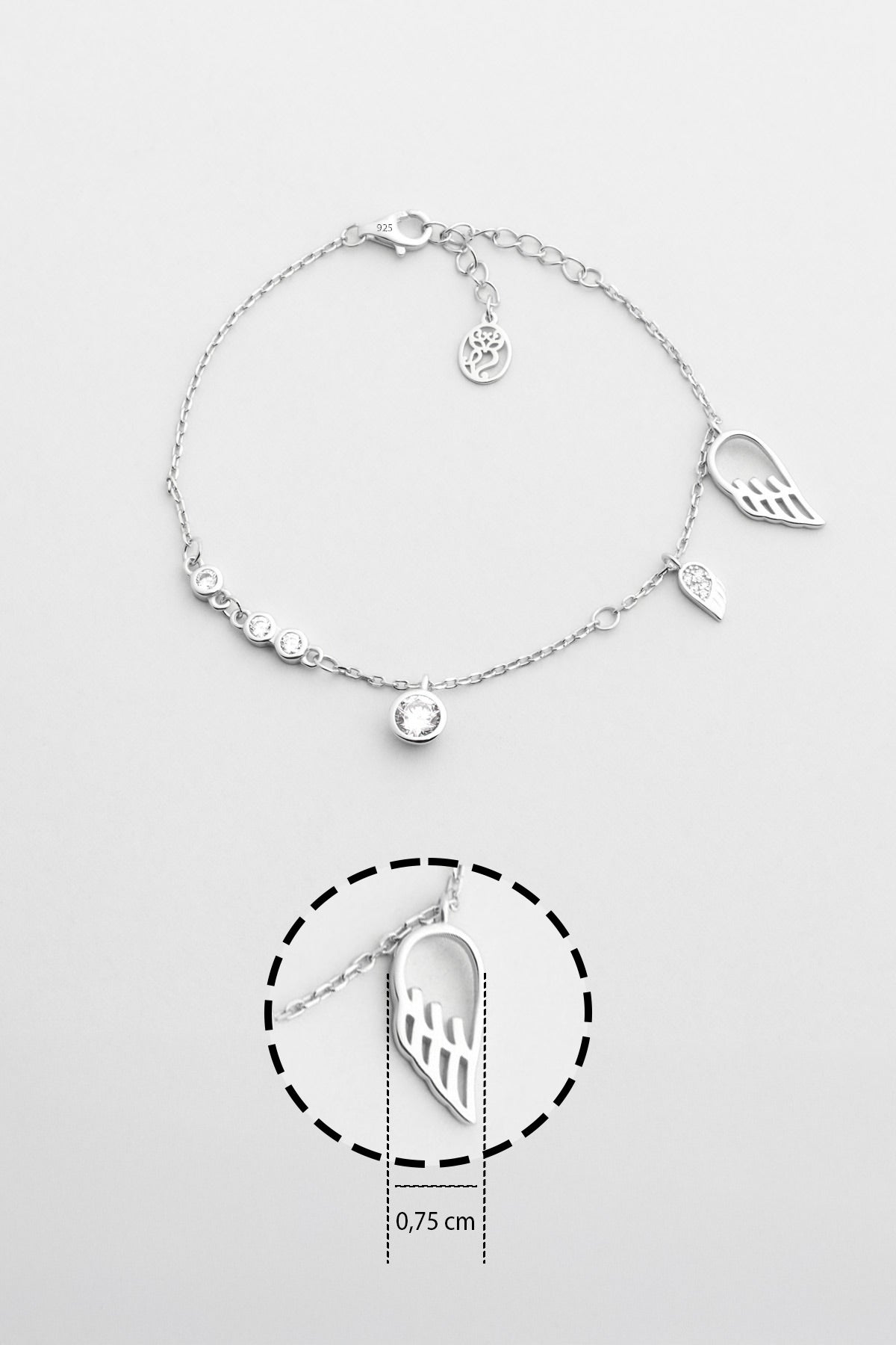 Melek Kanadı 18 Ayar Beyaz Altın Kaplama 20 Cm Gümüş Minimal Bileklik 5139530199