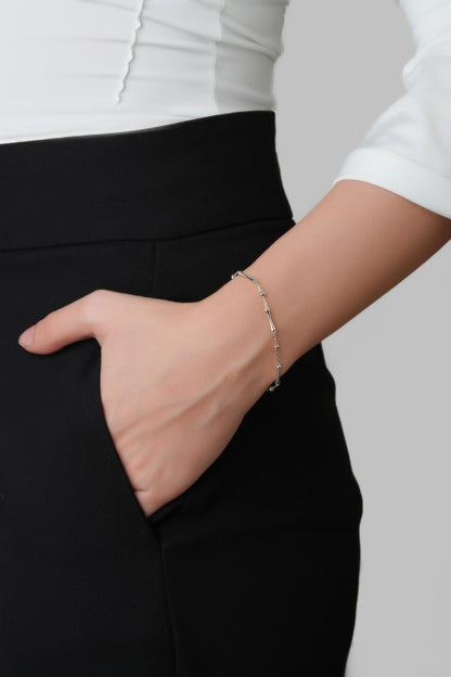 Minimal Tasarım 18 Ayar Beyaz Altın Kaplama 19 Cm Gümüş Minimal Bileklik 5139699999