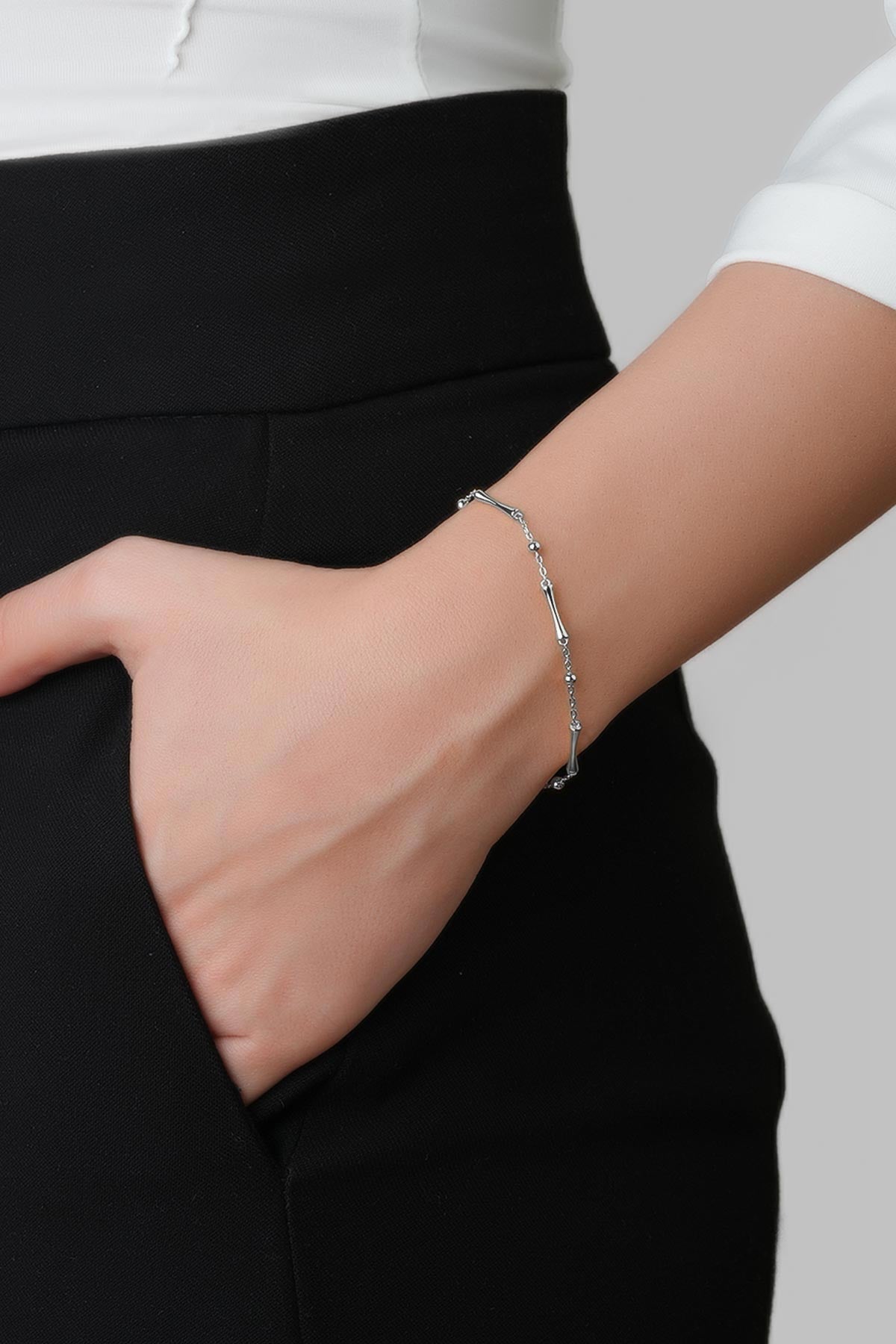Minimal Tasarım 18 Ayar Beyaz Altın Kaplama 19 Cm Gümüş Minimal Bileklik 5139699999