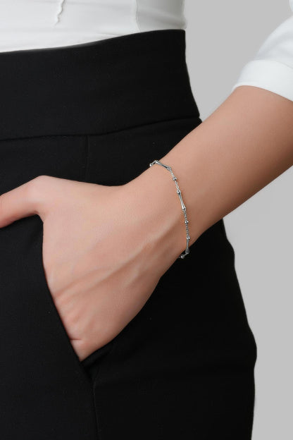 Minimal Tasarım 18 Ayar Beyaz Altın Kaplama 19 Cm Gümüş Minimal Bileklik 5139699999