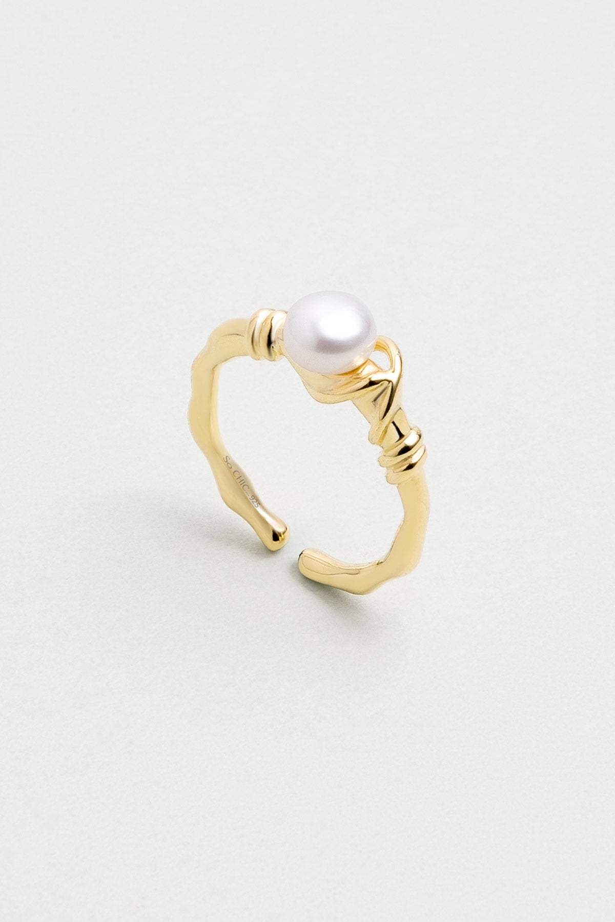 Doğal Inci Taşlı 18 Ayar Sarı Altın Kaplama Ayarlanabilir Gümüş Yüzük 5146874454