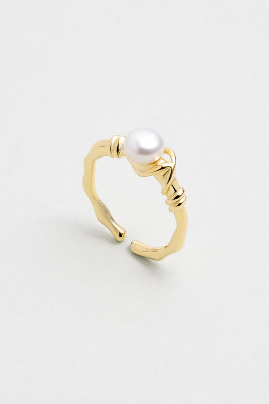 Doğal Inci Taşlı 18 Ayar Sarı Altın Kaplama Ayarlanabilir Gümüş Yüzük 5146874454