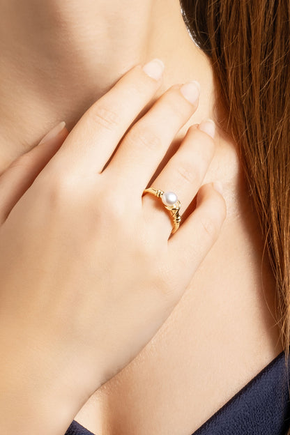 Doğal Inci Taşlı 18 Ayar Sarı Altın Kaplama Ayarlanabilir Gümüş Yüzük 5146874454