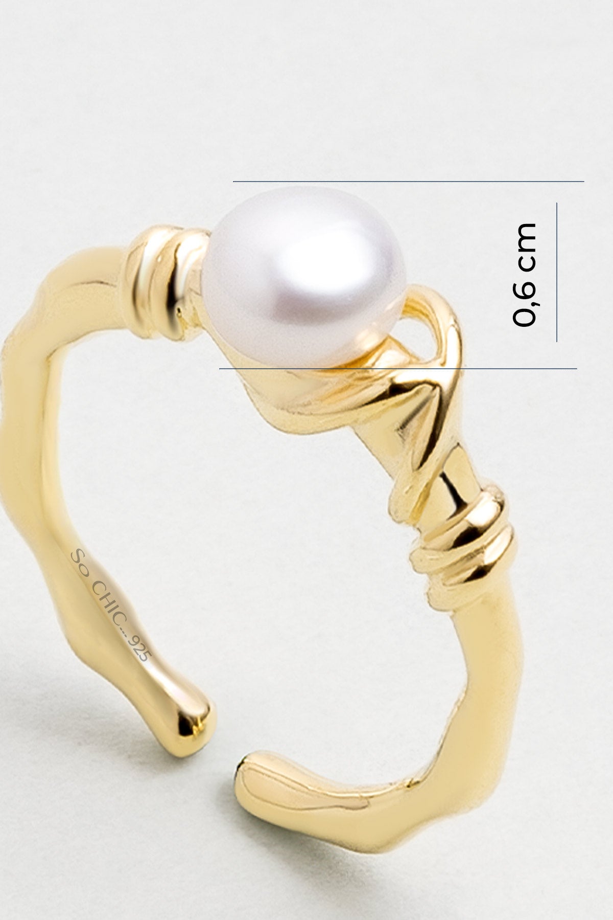 Doğal Inci Taşlı 18 Ayar Sarı Altın Kaplama Ayarlanabilir Gümüş Yüzük 5146874454