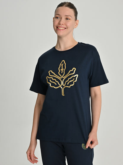 Fenerbahçe Lacivert Trend Gold Palamut Kadın Tshirt