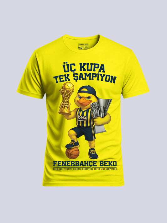 Fenerbahçe Basketbol Üç Kupa Tek Şampiyon Sarı Tshirt