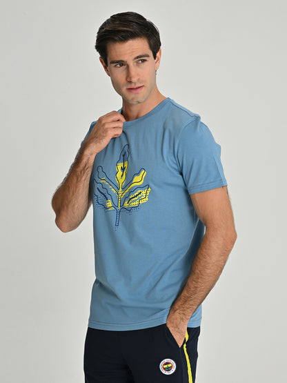 Fenerbahçe Açık Mavi Tribün Halftone Detaylı Palamut Erkek Tshirt