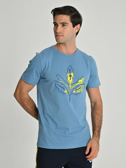 Fenerbahçe Açık Mavi Tribün Halftone Detaylı Palamut Erkek Tshirt