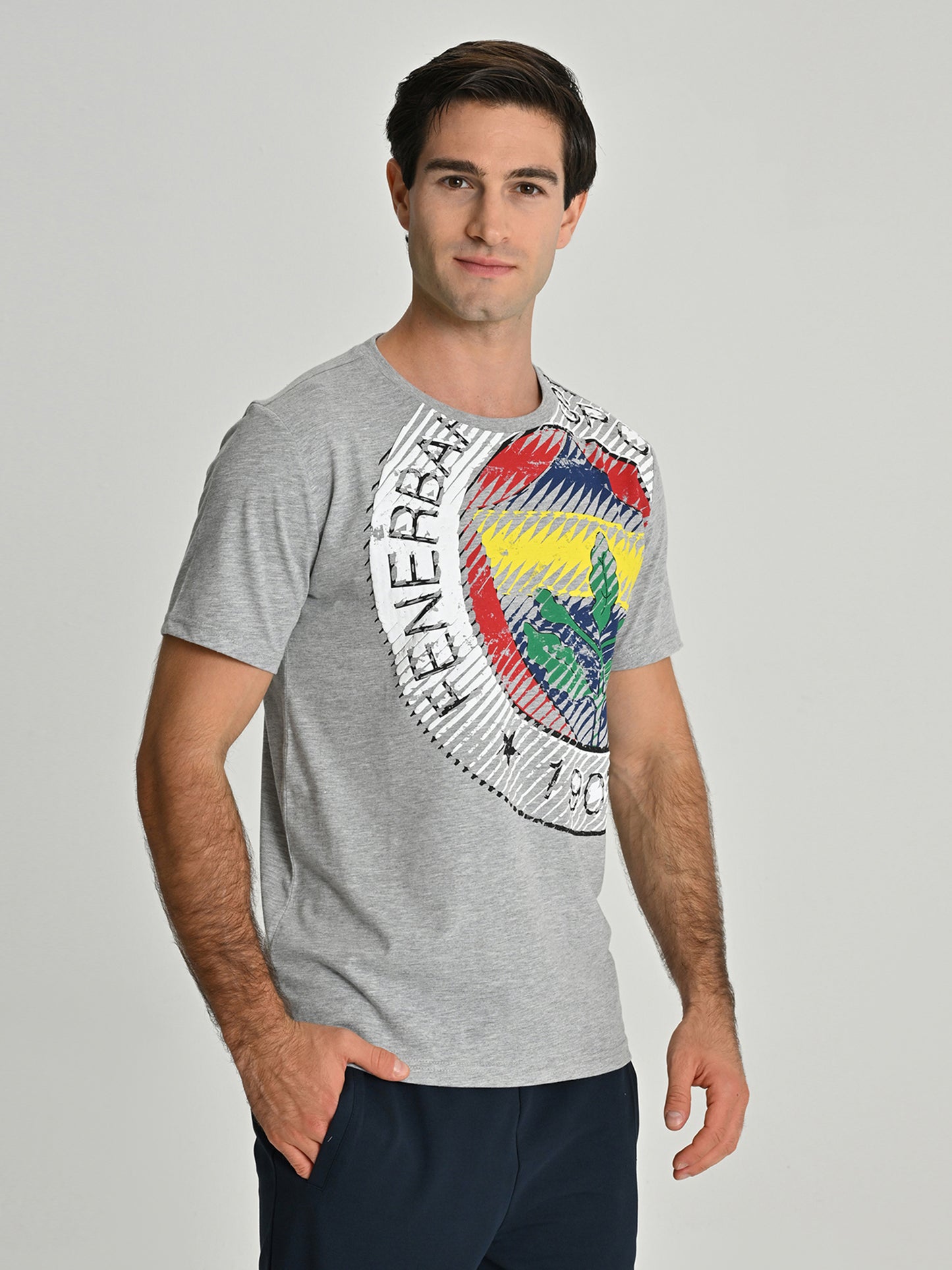 Fenerbahçe Gri Tribün 6 Renk Logolu Erkek Tshirt