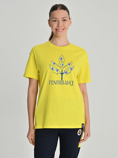 Fenerbahçe Sarı Tribün Sarı Lacivert Palamutlu Kadın Tshirt