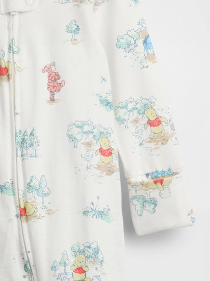 Beyaz Winnie The Pooh Organik Pamuklu Footed Tulum