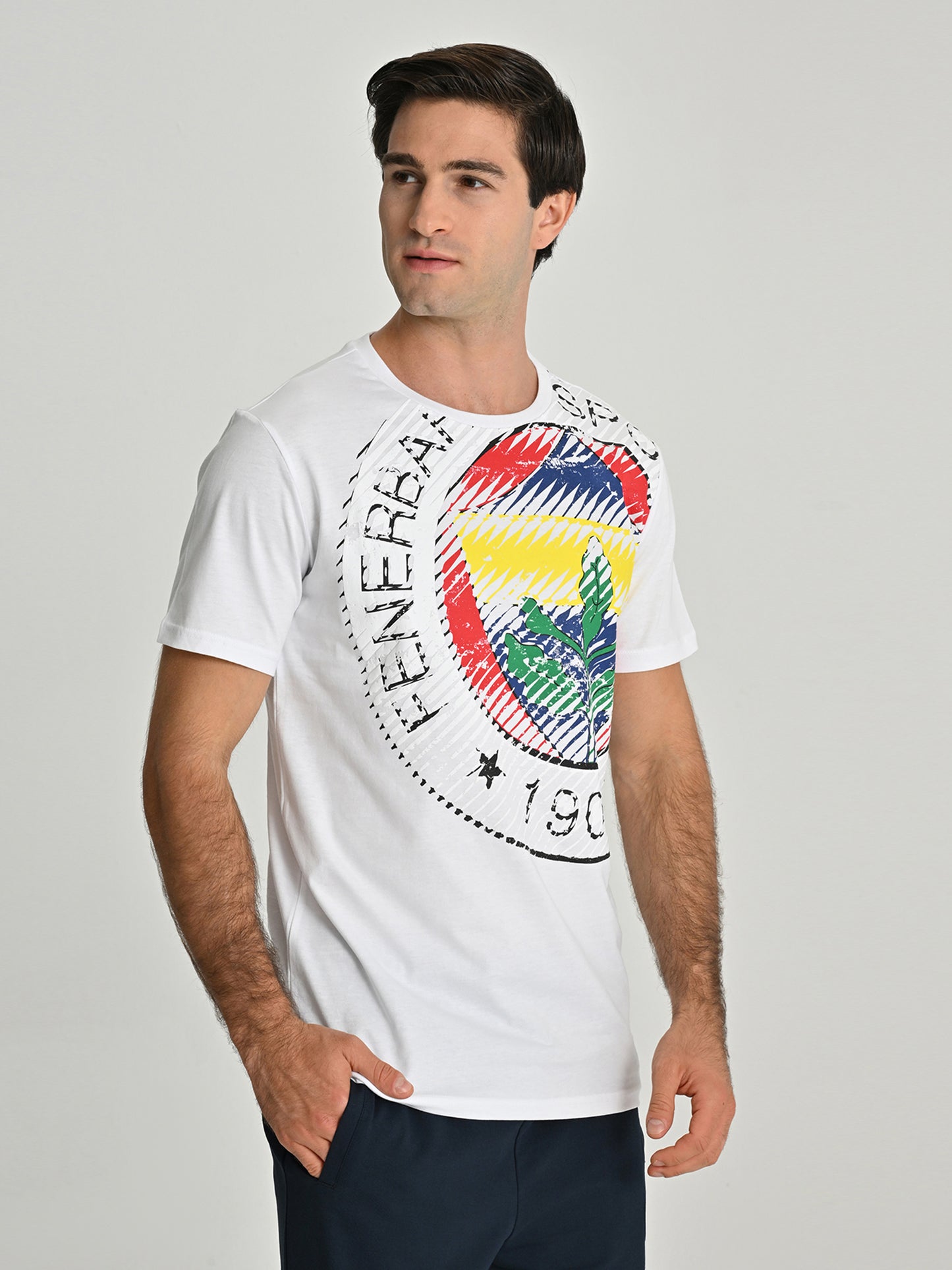 Fenerbahçe Beyaz Tribün 6 Renk Logolu Erkek Tshirt