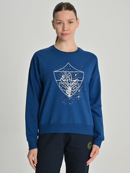 Fenerbahçe Mavi Tribün Metalik Baskılı Kadın Sweatshirt