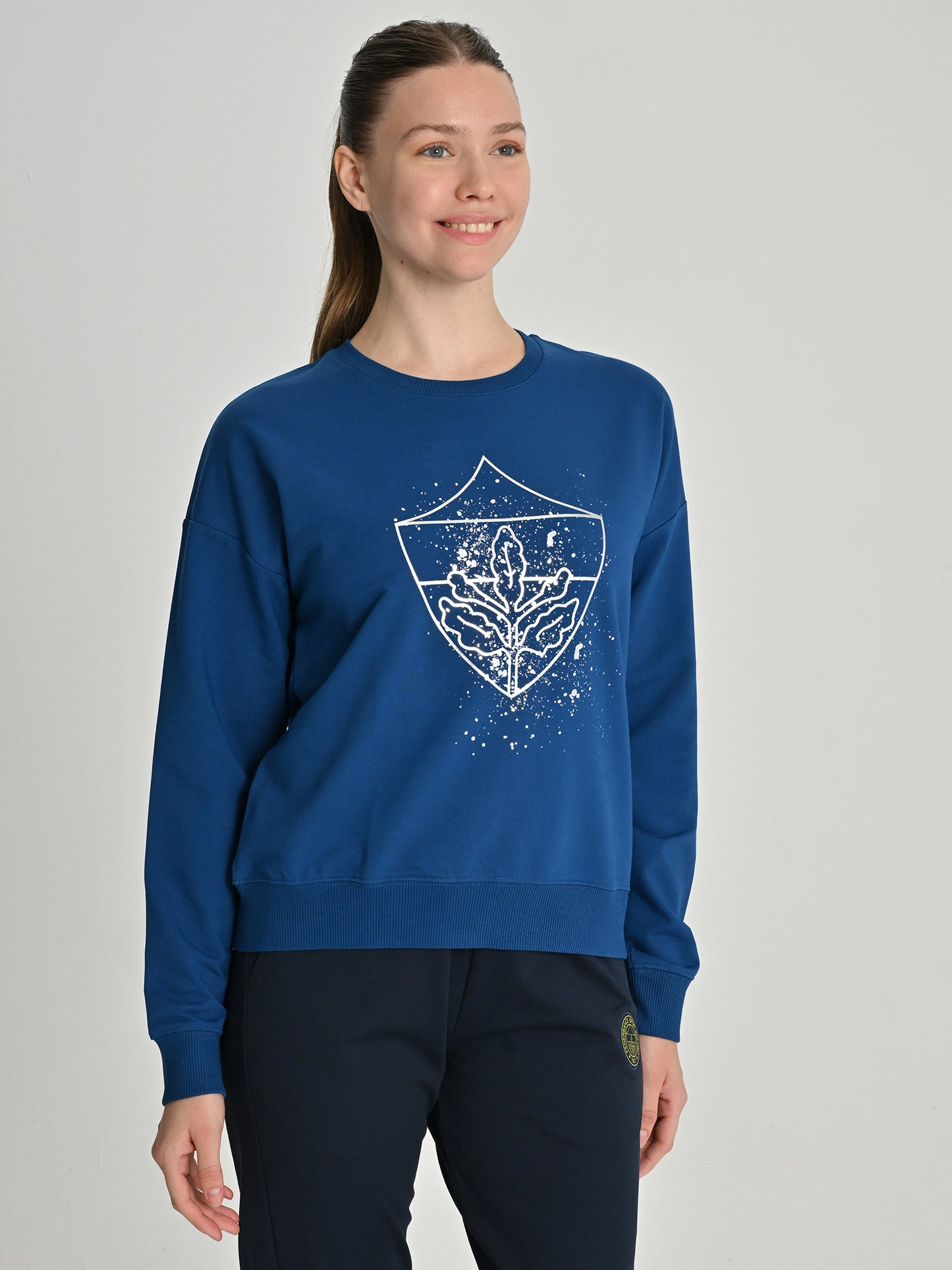 Fenerbahçe Mavi Tribün Metalik Baskılı Kadın Sweatshirt