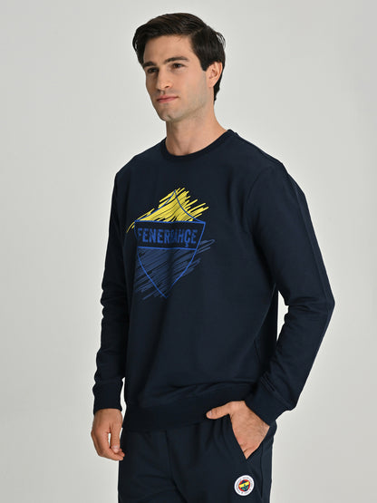 Fenerbahçe Lacivert Tribün Brush Detaylı Erkek Sweatshirt