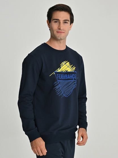 Fenerbahçe Lacivert Tribün Brush Detaylı Erkek Sweatshirt
