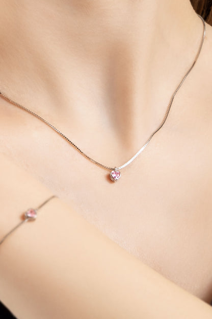 Romantik Aşk 18 Ayar Beyaz Altın Kaplama 43 Cm Gümüş Kalp Kolye 5151810399