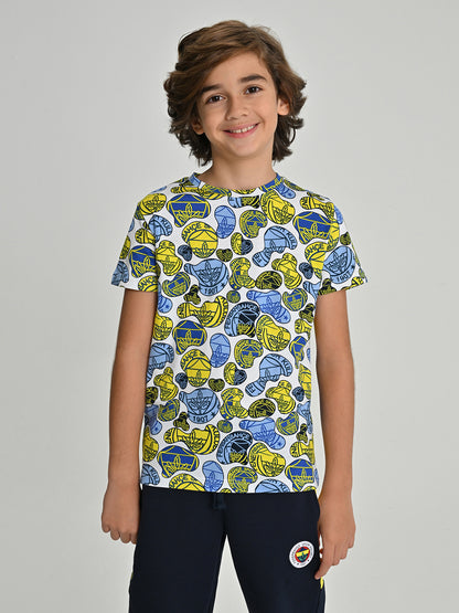 Fenerbahçe Beyaz Tribün Logo Pattern Çocuk Tshirt