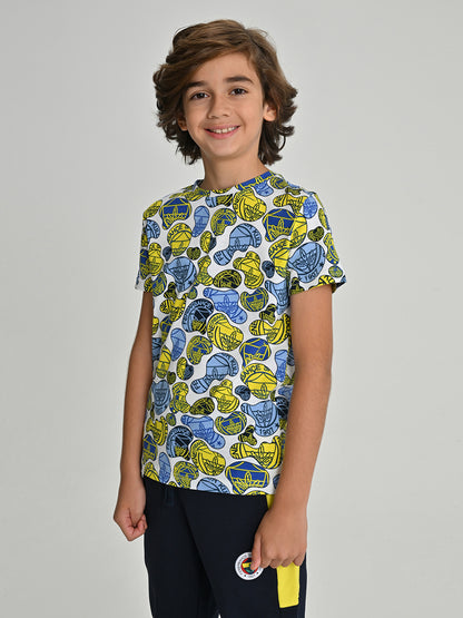 Fenerbahçe Beyaz Tribün Logo Pattern Çocuk Tshirt