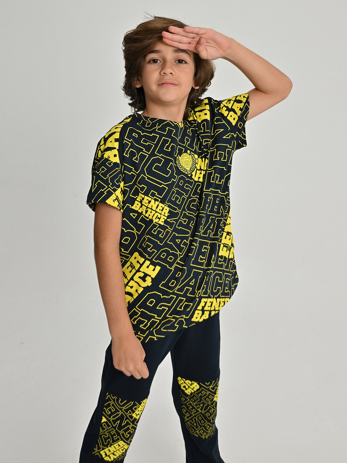 Fenerbahçe Lacivert Kolej Pattern Çocuk Oversize Tshirt